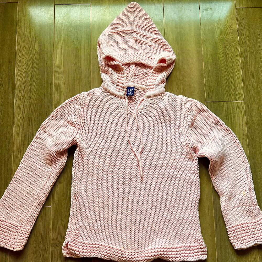 Gap women 100% cotton cable-knit hoodie in pale pink "S"